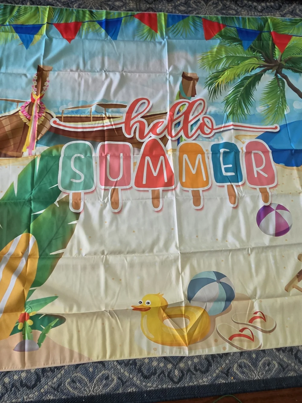 Hello Summer Beach Print Bedding Panel - Multicolor
